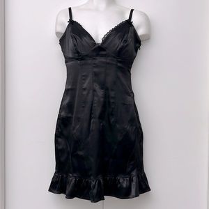 #231 Guess Black Satin Mini Slip Dress with Ruffle Hem